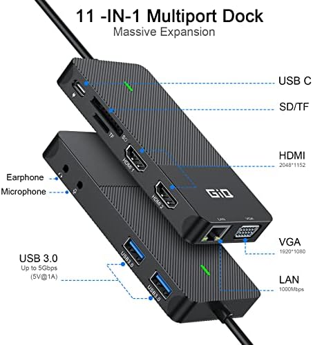 USB 3.0 Docking Station Dual Monitor,2*HDMI HUB Displaylink Dock for Laptop - Image 2