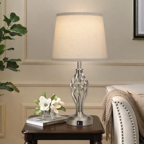 Ruiever Touch Table Lamps Set of 2, nightstand lamp with USB Ports Bedside 3 Way Touch dimmer Desk lamp for Living Room Bedroom,Nickel Plated Spiral cage Base Design Warm White dimmer Bulbs Included. - Image 7