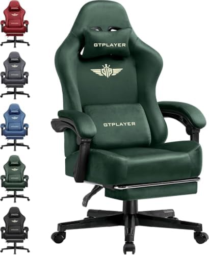 GTPLAYER Gaming Chair Fabric with Pocket Spring Cushion, Big and Tall Gamings Chairs 350LBS High Back Computer Chair with Footrest for Adults Lumbar Support Swivel Game Chair for Office Gaming Green by GTPLAYER