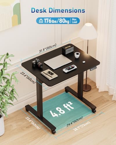32" Small Rolling Electric Standing Desk Adjustable Height for Home Office - Image 2