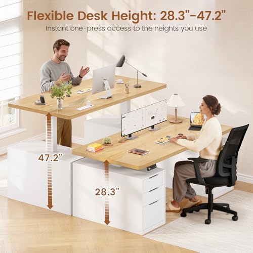 SEDETA 55" Electric Standing Desk with 6 Drawers, Adjustable Stand up Desk with Storage, Computer Desks with Power Outlets for Home Office, White + Oak - Image 3