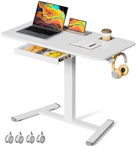 40"×24" Mobile Standing Desk with Drawer, Cup Holder & Hooks by JYLHJOYSEEKER