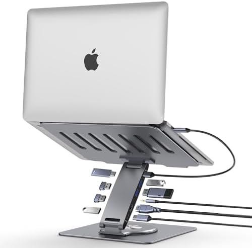 Laptop Docking Station Stand Dual Display 4K HDMI USB3.0 3.5mm Audio Jack 9-IN-1 360° Swivel Laptop Stand for Desk with USB-C Hub Multiport Adapter Universal for MacBook Pro/Air/Dell/HP/Surface/Lenovo by HC