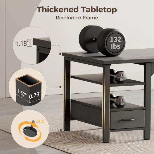 Mericonia 63" Computer Desk with Drawer, 1.2" Thick Reversible Office Desk - Image 4