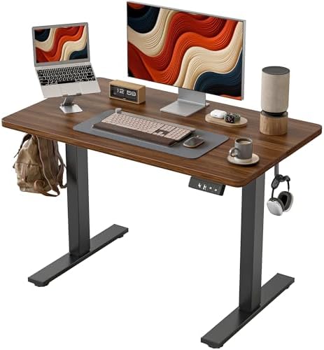 TIQLAB Height Adjustable Electric Standing Desk, 40 x 24 inch, Sit Stand Up Desk, Splice Board, Computer Home Office Desk, Black Walnut Top by TIQLAB