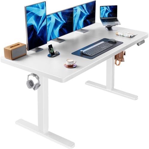 HUANUO 60 x 30 Inch Large Electric Standing Desk, Brushless Motor, White by HUANUO