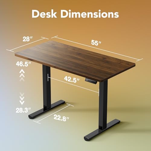 HUANUO 55x28 Inch Electric Standing Desk, Height Adjustable, Black Walnut - Image 3