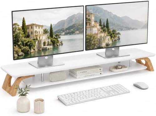 42.5''Dual Monitor Stand Riser for 2 Monitors with Acacia Wood, White by AothiaSimpleNaturalUnique