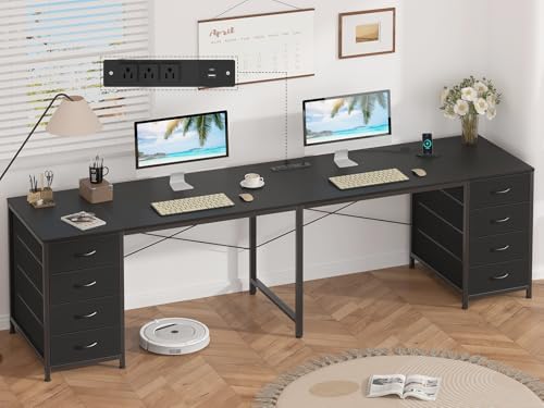 95" 2 Person Desk with 8 Fabric Drawers for Home Office, Living Room by YomiluveDesign