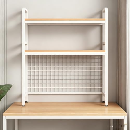 Desktop Bookshelf, 2-Tier Space Saving Design with Securely Guardrails, Walnut Board Countertop Organizer for Computer Study Table Home Office by Unknown