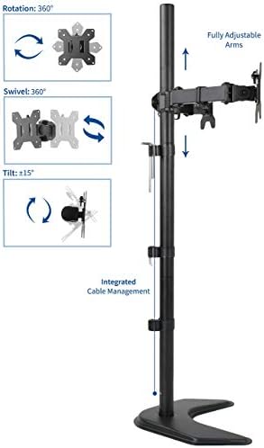 VIVO Dual 13 to 27 inch LED LCD Monitor Free-Standing Desk Stand, Holds 2 Screens, Heavy-Duty Fully Adjustable Arms with Max VESA 100x100mm, Extra Tall 40 inch Pole, Black, STAND-V012F - Image 3