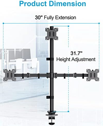 MOUNTUP Triple Monitor Stand, Height Adjustable Monitor Desk Mount Fit for 17 to 32 Inch Computer Screens, Stacked Monitors Arm for 3 Monitors, with C-Clamp and Grommet Base, up to 17.6lbs per Arm - Image 4
