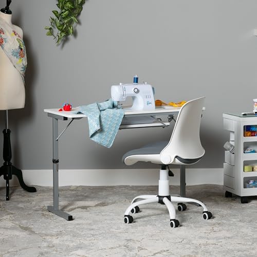 Sew Ready Portable Foldable Sewing Table, 40.5" Wide Top, Silver/White - Image 2