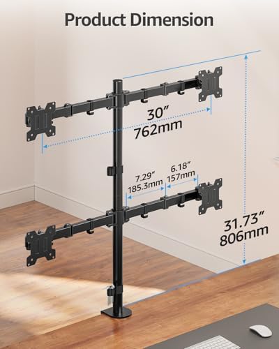 MOUNTUP Quad Monitor Stand, 4 Monitors Desk Mount for 17 to 32 inch Computer Screens, Fully Adjustable Stacked Mount with Tilt Swivel, 4 Heavy Duty Monitor Mount, Holds up to 17.6lbs per Arm - Image 4
