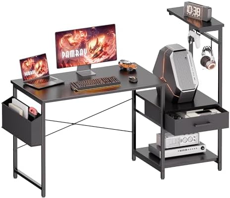 Pamray 50 Inch Small Gaming Computer Desk with Drawers and Shelves by PAMRAY