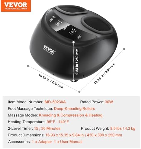VEVOR Foot Massager Machine with Heat, Deep-Kneading, Compression, and Shiatsu for Plantar Fasciitis, Neuropathy, Gifts for Men, Women - Fits up to Men Size 12 - Image 7