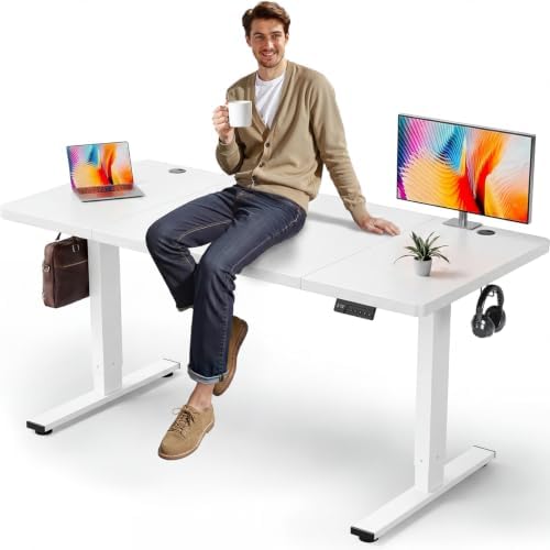 White 63x30 in Electric Standing Desk, 1 Inch Thick Tabletop by Unknown