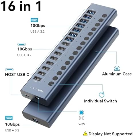 ACASIS 16 Ports Powered USB 3.2 Hub (8 USB-A 3.2 +8 USB-C 3.2), 10Gbps - Image 2