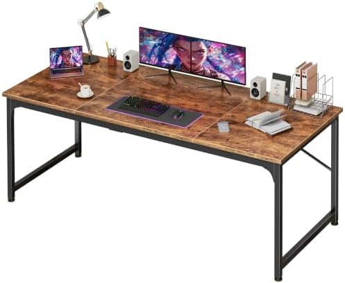 PRAISUN 63 Inch Computer Desk, Office Desk, Spacious Desktop, Rustic Brown by PRAISUN