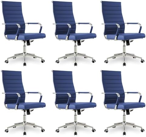 Okeysen Office Desk Chair, Ergonomic Leather Modern Conference Room Chairs, Executive Ribbed Height Adjustable Swivel Rolling Chair for Home Office Set of 6. (Blue) by Lepdep