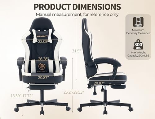Office Desk Computer Gaming Chair for Adults, Ergonomic High Back Gamer Chair with Massage and Pocket Spring Cushion, Swivel Comfy Video Game Chairs with Footrest and Lumbar Support (Black White) - Image 3