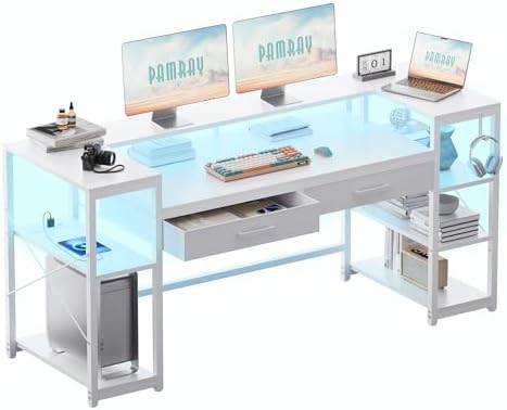 Pamray 58 Inch Gaming Computer Desk with Monitor Stand Drawers and Shelves - Image 3