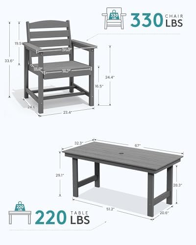 SERWALL Patio Dining Chair Set of 2,All Weather HDPE Dining Chair, Gray - Image 3