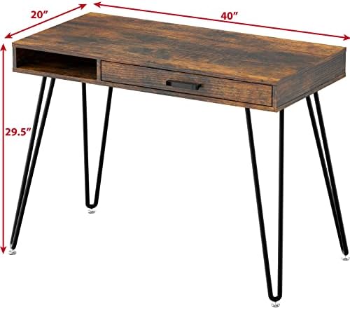 SHW Home Office Computer Hairpin Leg Desk with Drawer, Rustic Brown - Image 3