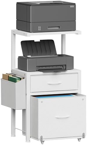 HIGDBFE File Cabinet with 2 Fabric Drawers and Printer Stand, White by HIGDBFE