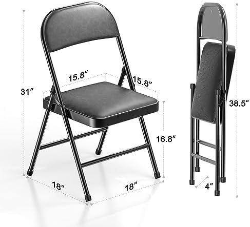 Nazhura Folding Chairs with Padded Vinyl Cushion Chairs with Comfortable Cushion and Durable Steel Frame for Home and Office, for Indoor and Outdoor Events (Black, Vinyl, 16 Pack) - Image 3