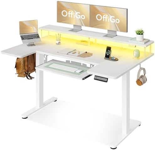 OffiGo 55 Inch U Shaped Electric Standing Desk with Keyboard Tray, White by OfficeGo-ForHomeOfficeWork