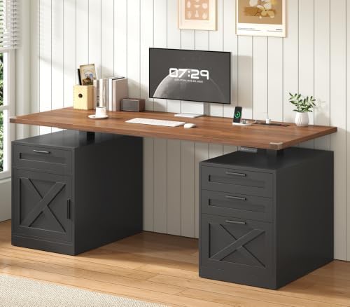 YOMILUVE 60" Farmhouse Electric Standing Desk with Drawers for Home Office by YomiluveDesign