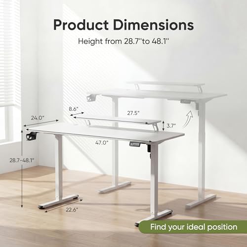 Furmax Electric Standing Desk, 47 x 24 Inches Sit Stand up Desk, Sit Stand Height Adjustable Home Office Desk with Monitor Stand (White, 47) - Image 3