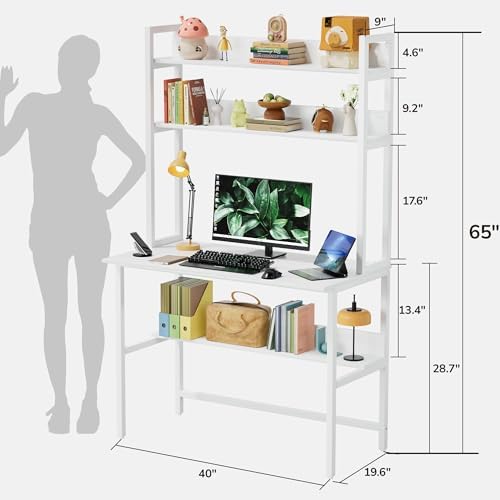 Aquzee 40 Inch Desk with Hutch, Computer Desk with Shelves - Image 3