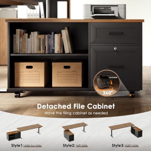 OffiGo 71" L Shaped Electric Standing Desk with Cabinet Sets, Walnut/Black - Image 6