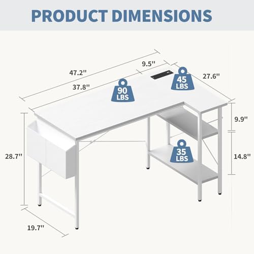 DUMOS Corner Gaming Desk with Power Strip, Storage Shelves - Image 3