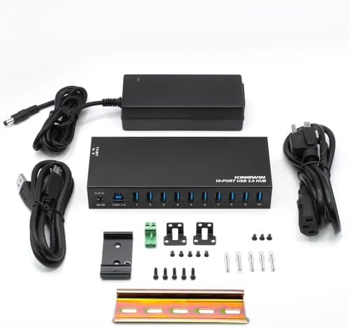 Kingwin Industrial USB 3.0 Hub 10-Port, Heavy-Duty Metal Mountable USB Hub with Power Adapter, 5Gbps SuperSpeed Powered USB Splitter for PC, Laptop, Mac, POS Systems & Factory Automation - Image 4