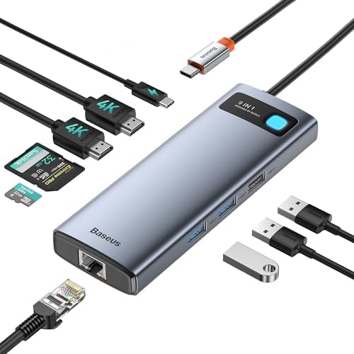 Baseus Laptop Docking Station Dual Monitor 9 in 1 USB C Hub up to 4K@120Hz by Baseus
