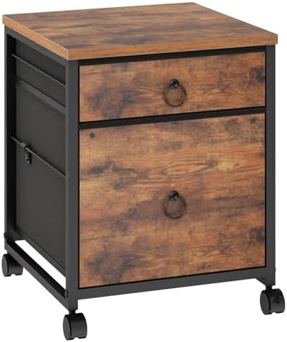 HOOBRO File Cabinet, 2-Drawer Vertical Mobile Office Cabinet, Rolling Printer Stand, for A4/Letter Size Files, Nonwovens Drawer, for Home Office, Rustic Brown BF21WJ01 by HOOBRO