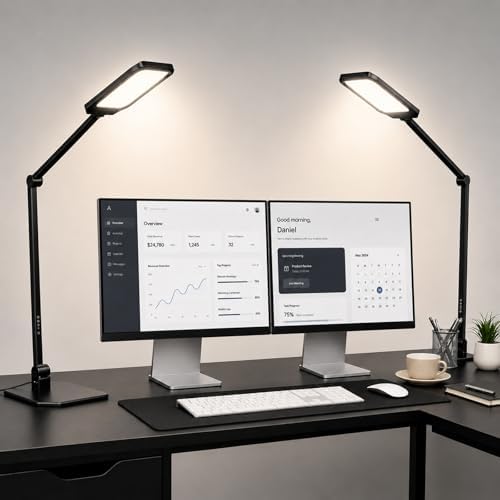 NS LED Desk Lamp 2 Pack for Home Office, Desk Lamp with Webcam Light for Video Calls, Dimmable 3000K-6500K Desk Light with Remote, Timer, Memory, Adjustable Swing Arm, CRI95+ by NS
