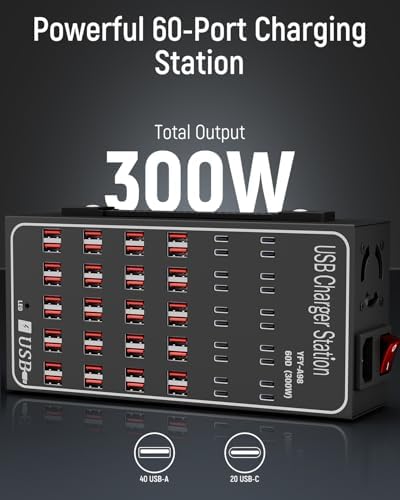 60 Port 300W(60A) USB Charging Station, Multi USB C Charger Station Block with Intelligent Protection, Desktop Charging Station for Multiple Devices, Suitable for Schools, Hotels, Shops and Malls - Image 3