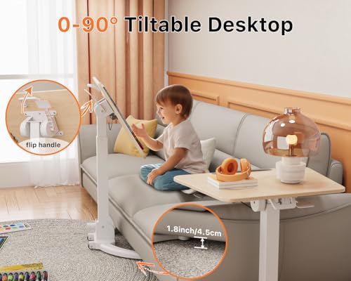 JOY worker Foldable Mobile Standing Desk, 90° Tilt Rolling Laptop Desk, Oak - Image 5