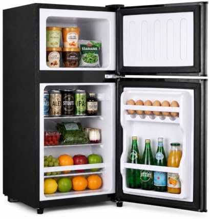 3.2 Cu.Ft Mini Refrigerator with Freezer, 2 Door Compact Fridge with Adjustable Thermostat & Removable Glass Shelves, Energy Efficient Small Refrigerator for Bedroom, Dorm, Office, Apartment by SimpleDeluxe