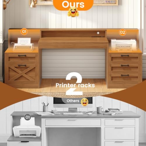 SEDETA 63" Farmhouse Computer Desk with 5 Drawers, Brown - Image 7