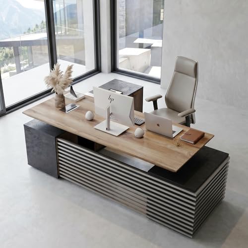 86.6" Executive Standing Desk with Locking Drawers and Charging Station by GTBLACKTURNSTONE