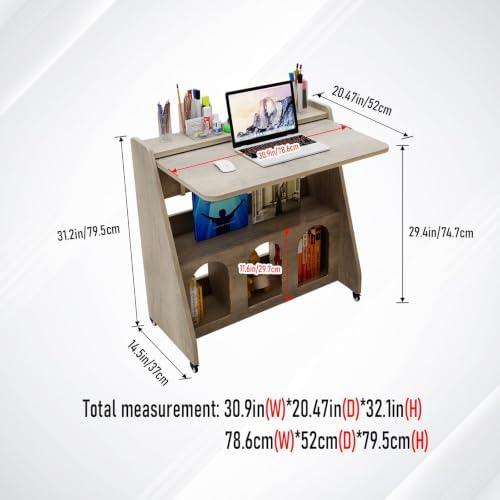 Portable Mobile Desk on Wheels, Mobile Workstation, Rolling Laptop Cart, Rolling Movable Computer Desk with Storage and Wheels for Home Office Small Space (Grey) - Image 2