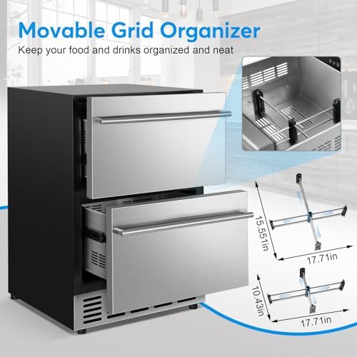 24" Undercounter Beverage Cooler, Outdoor Stainless Steel Drawer Fridge - Image 5