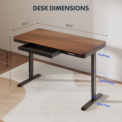 FLEXISPOT Comhar 55" Electric Standing Desk with Storage, Built-in Drawer & USB Charging Ports, Height Adjustable Sit Stand Computer Desk, Quick Assembly, Child Lock, Walnut - Image 3