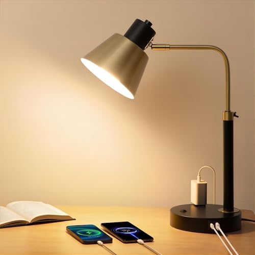 Adjustable Desk Lamp with Dual USB-C/A & AC Outlet 340° Swivel Lamp Head by Starstrips
