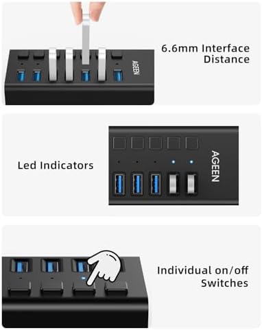 AGEEN 7-Port Powered USB 3.2 Hub, 10Gbps Data Transfer, 24W Power Adapter - Image 5